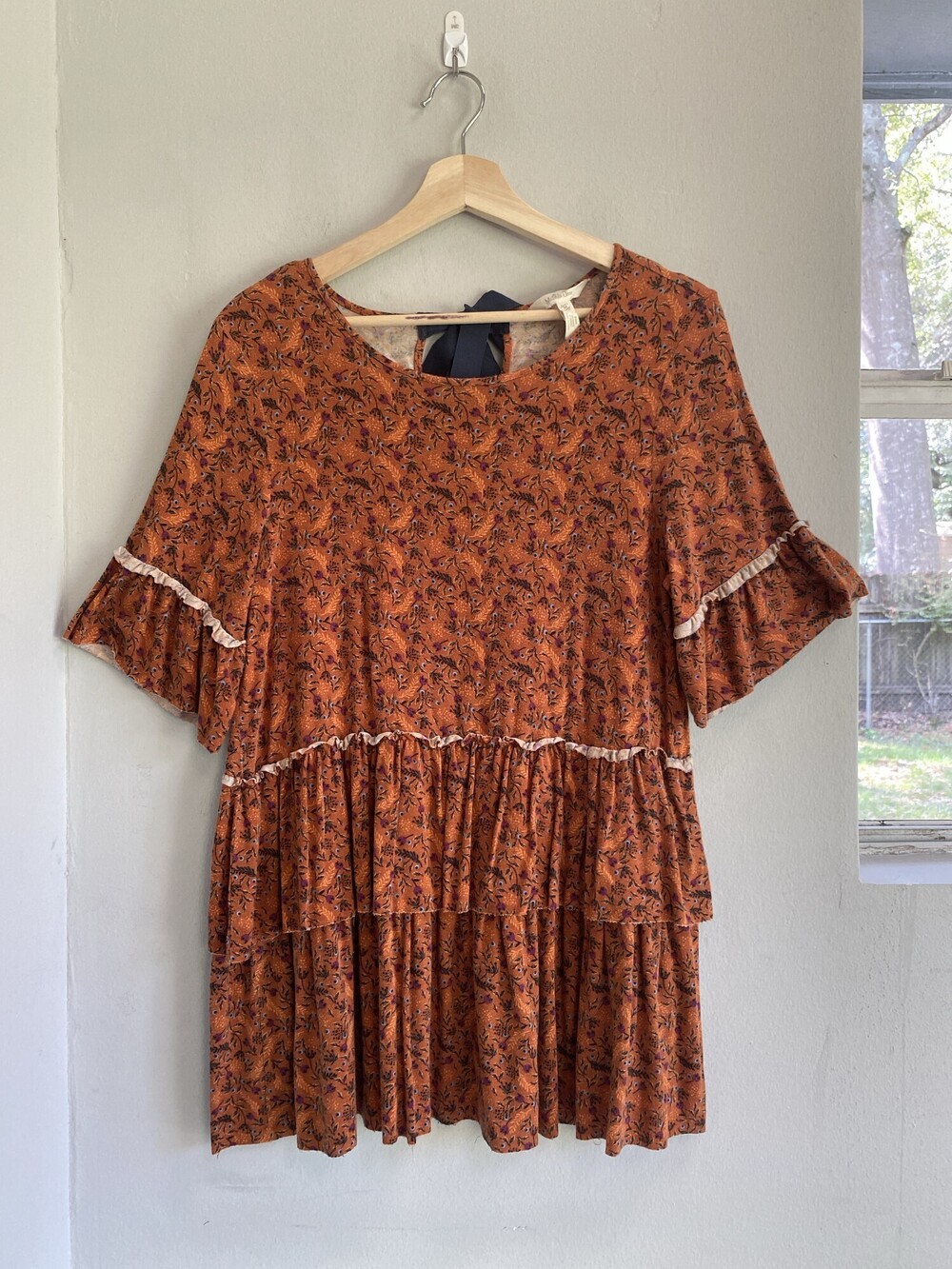 Rare Matilda Jane Orange Floral Tiered Ruffle Bow Back Tunic Women's M